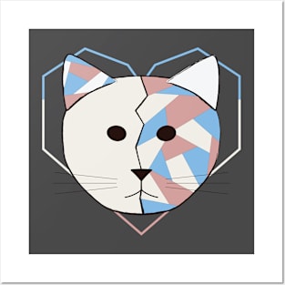 White Geometric Cat Posters and Art